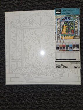 Artist's Loft Canvas Painting Kit Cat Window 13pc Set Kids Crafts Activity New